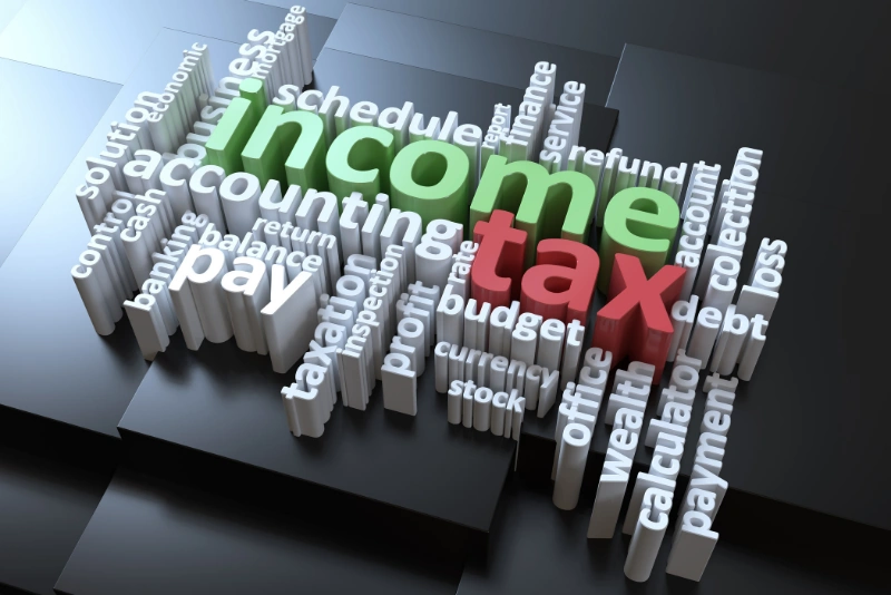 Income tax word cloud graphic for superannuation reporting
