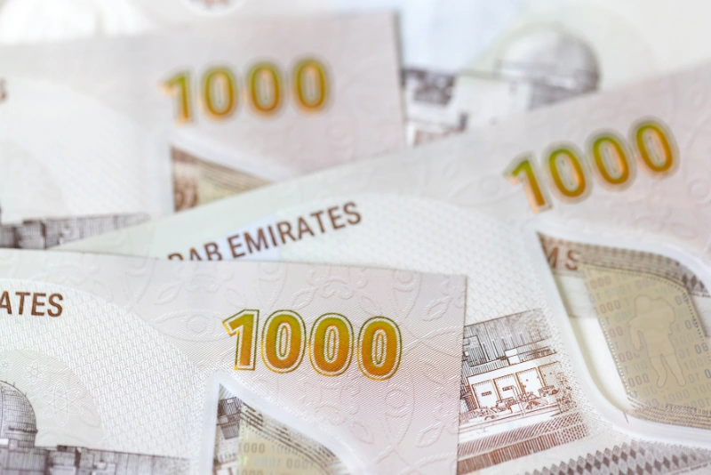 UAE dirham banknotes close-up for tax-free income planning